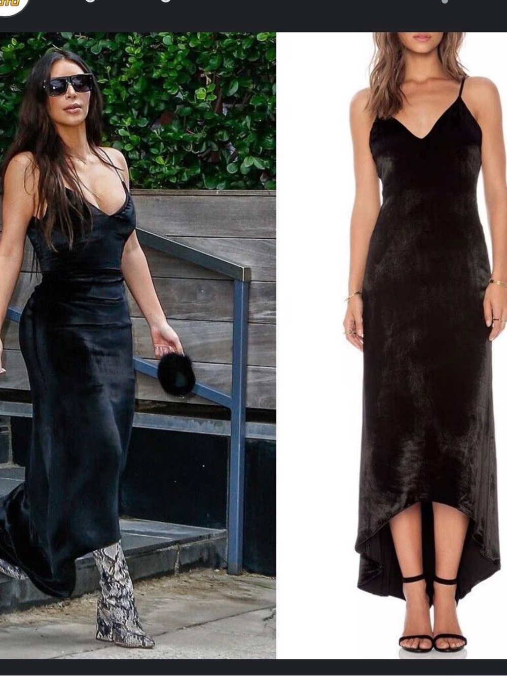 Alice + Olivia Black Velvet V-Neck High-Low Slip Dress